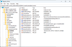 Registry Editor window