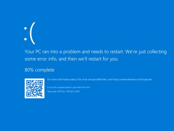 Blue screen error message Critical Process Died