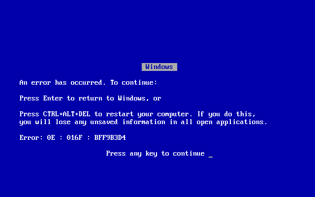 Blue screen with error message