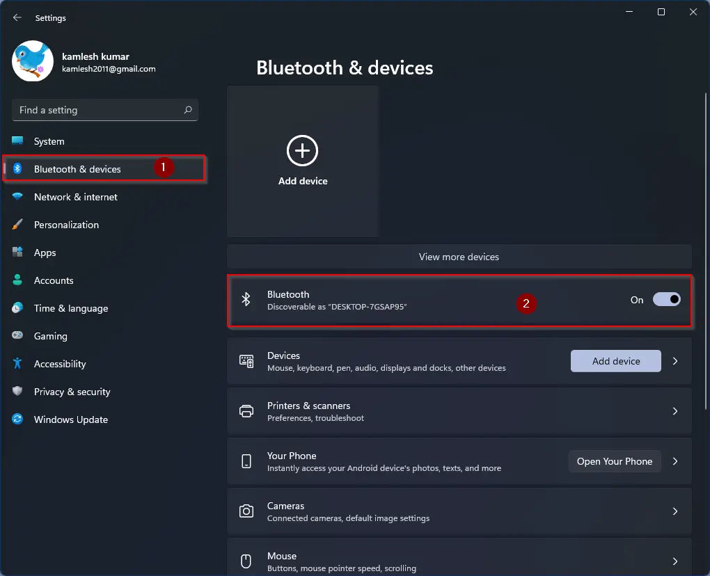 Bluetooth icon in Windows settings