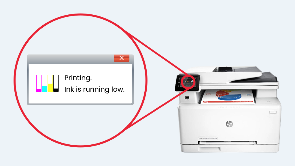 Check if the printer is low on ink or toner.
Replace the ink or toner cartridge if necessary.