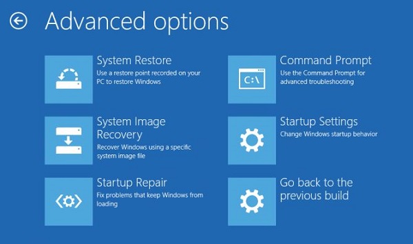 Choose "Advanced options" from the Troubleshoot menu.
Select "Command Prompt" to open the command prompt window.