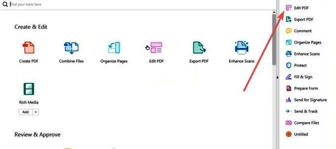 Choose the PDF file you want to edit.
Click on the "Organize Pages" tool in the right pane.