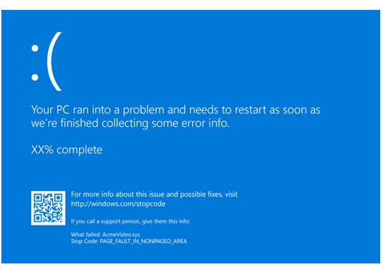 Error message on a Windows 10 screen