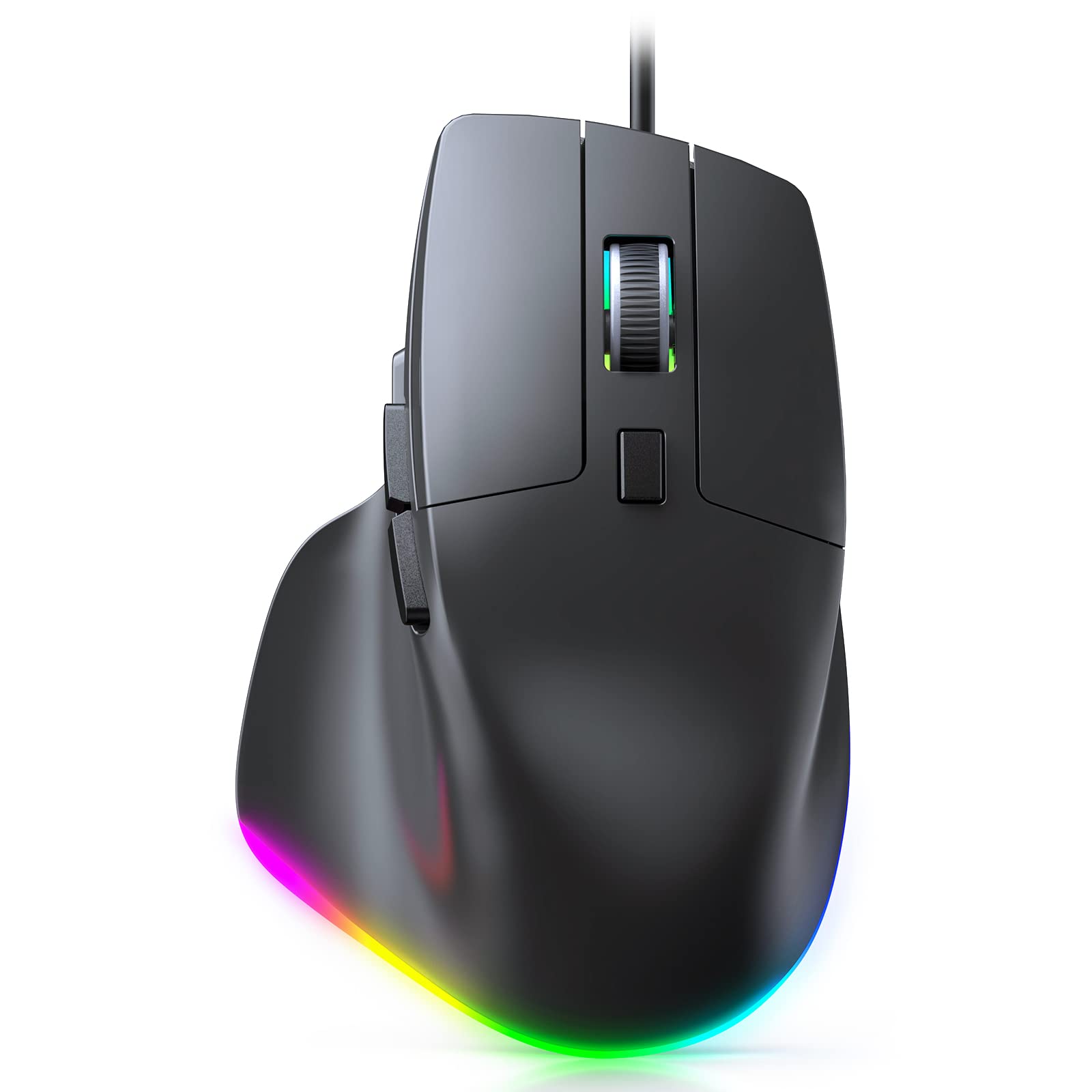 Image of a computer mouse connected to a laptop or desktop computer.