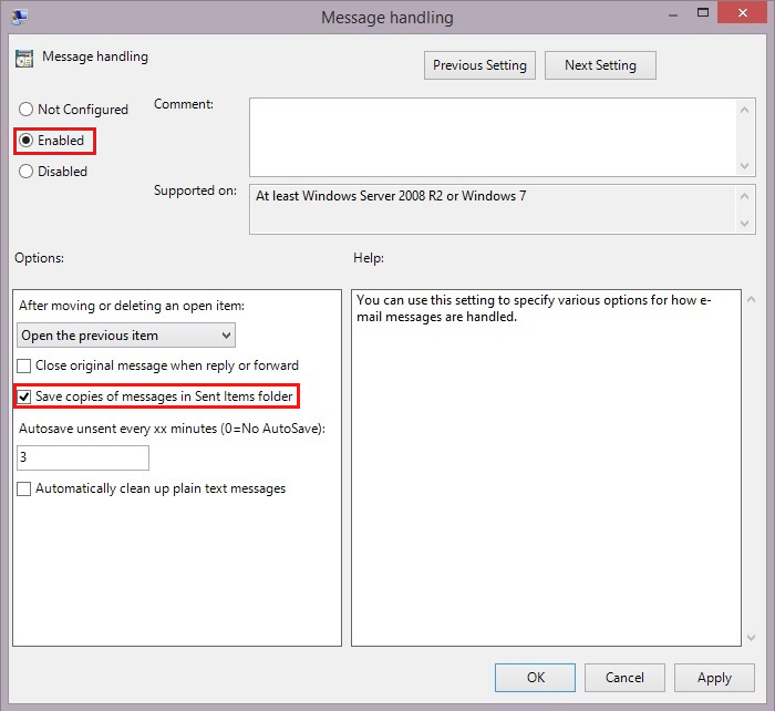 Microsoft Outlook dialog box