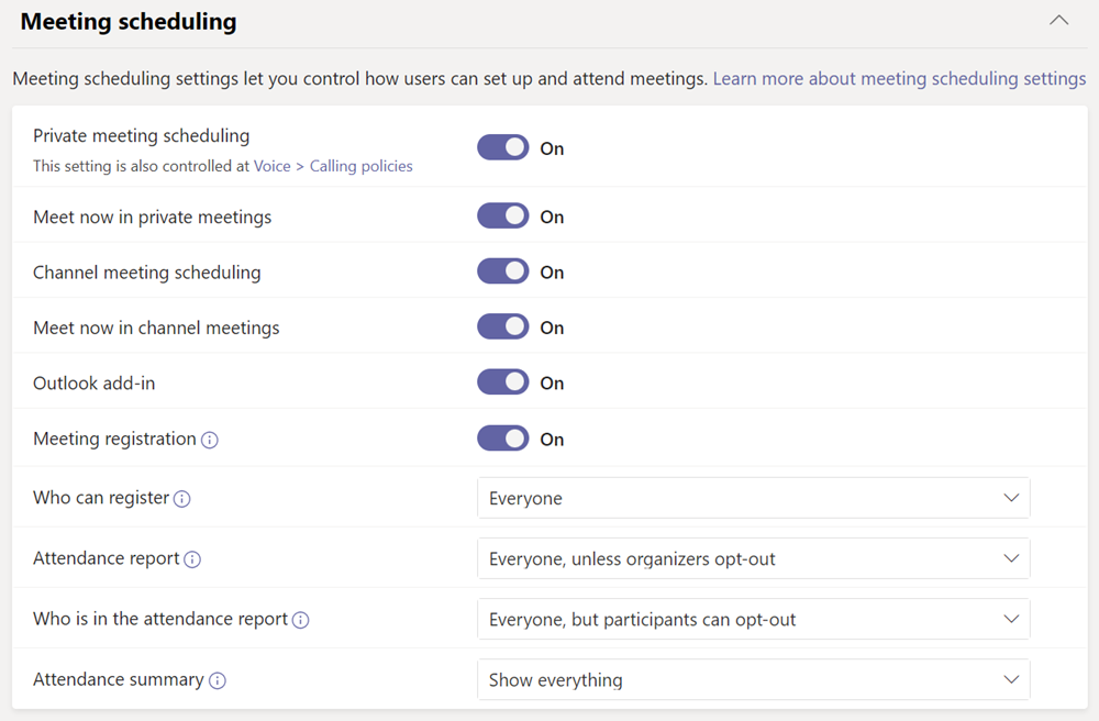 Microsoft Teams settings page