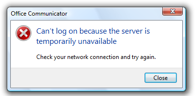 Network error message popup