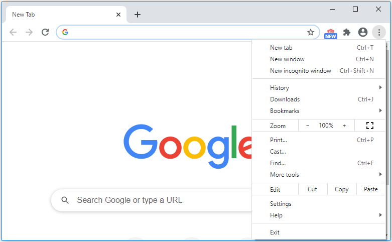 Open Chrome browser.
Click on the three dots at the top right corner to open the menu.