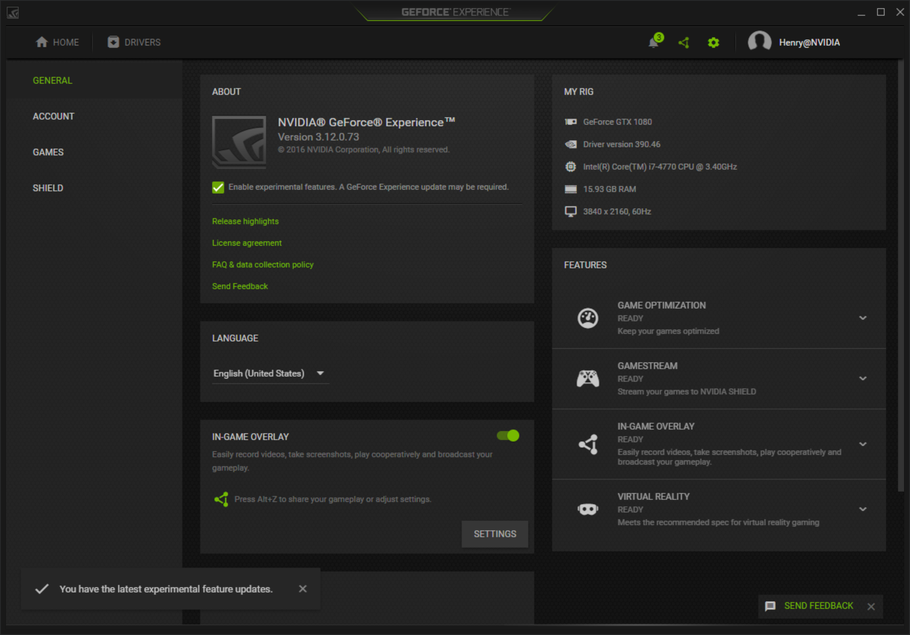 Open GeForce Experience
Click on the Drivers tab