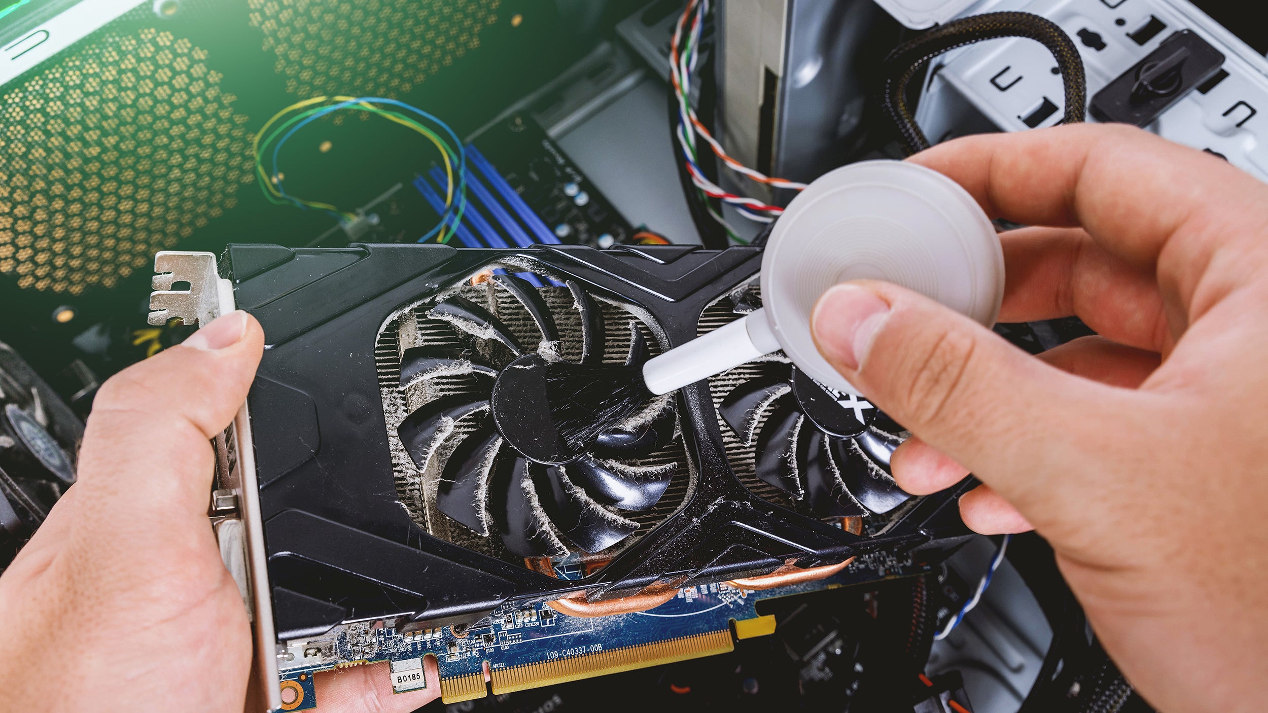 Open the computer case and clean any dust or debris from the fans and heat sinks.
Verify that all fans are functioning correctly.