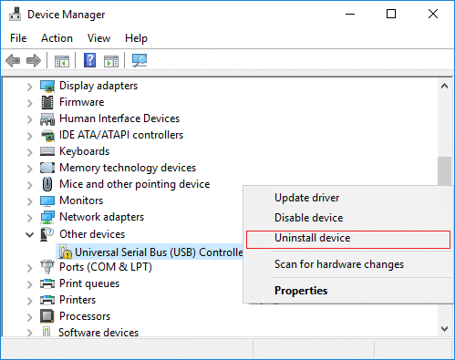 Open the "Device Manager" as mentioned in the previous step.
Expand the "Universal Serial Bus controllers" category.