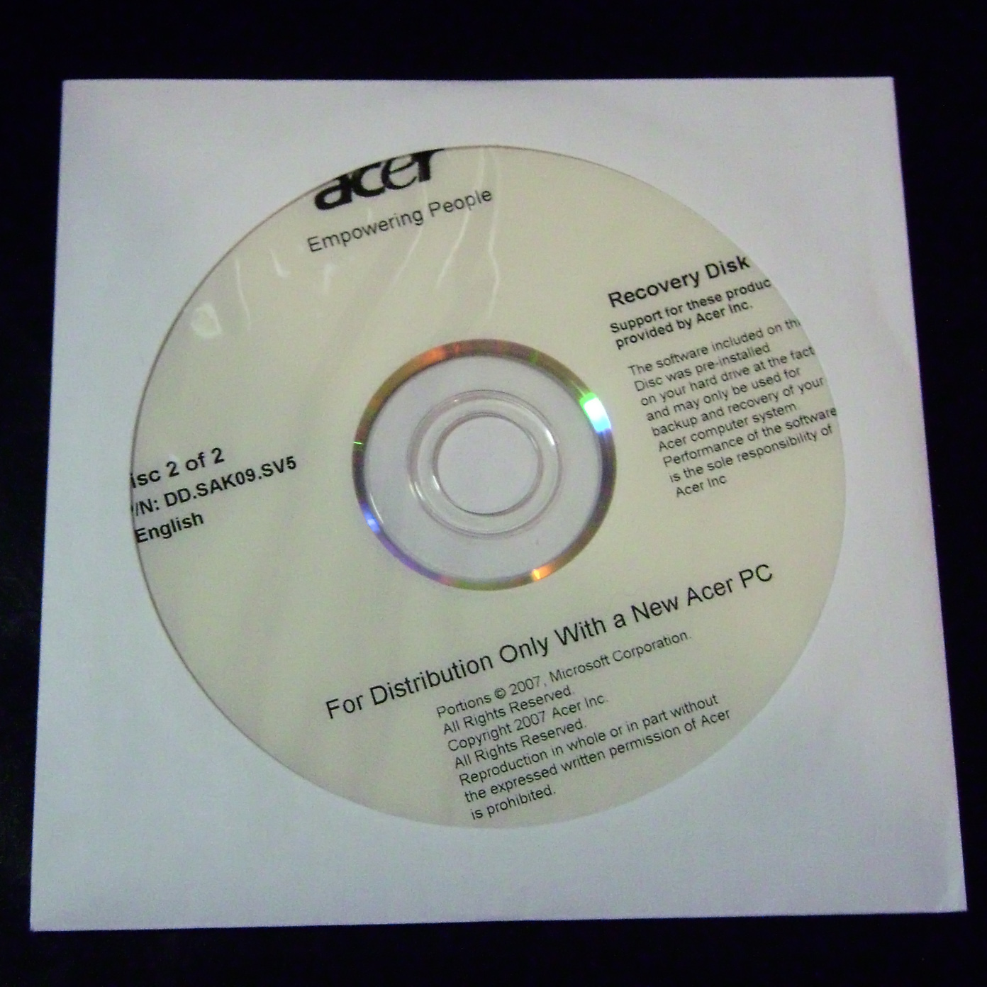 Operating System Recovery Media & Driver Disk for eMachines E620