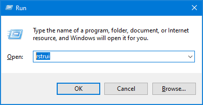Press Windows Key + R to open the Run dialog box.
Type rstrui and press Enter to open the System Restore window.