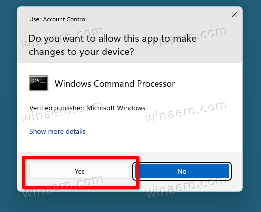 Right-click on the Command Prompt app and select Run as administrator.
Click Yes when prompted by the User Account Control.