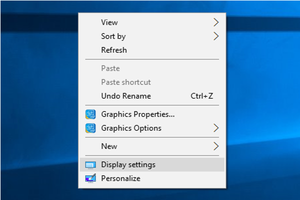 Right-click on the desktop and select Display settings from the context menu.
Ensure that the correct display is selected as the primary or main display.