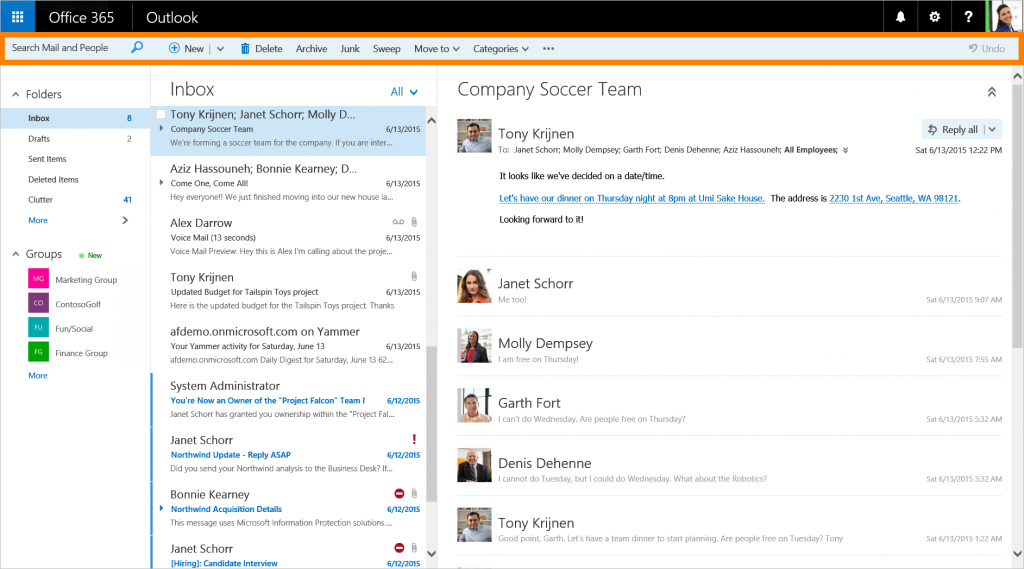 Screenshot of Microsoft Outlook interface