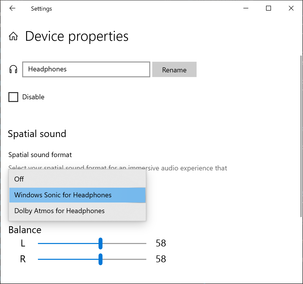 Sound settings on Windows PC