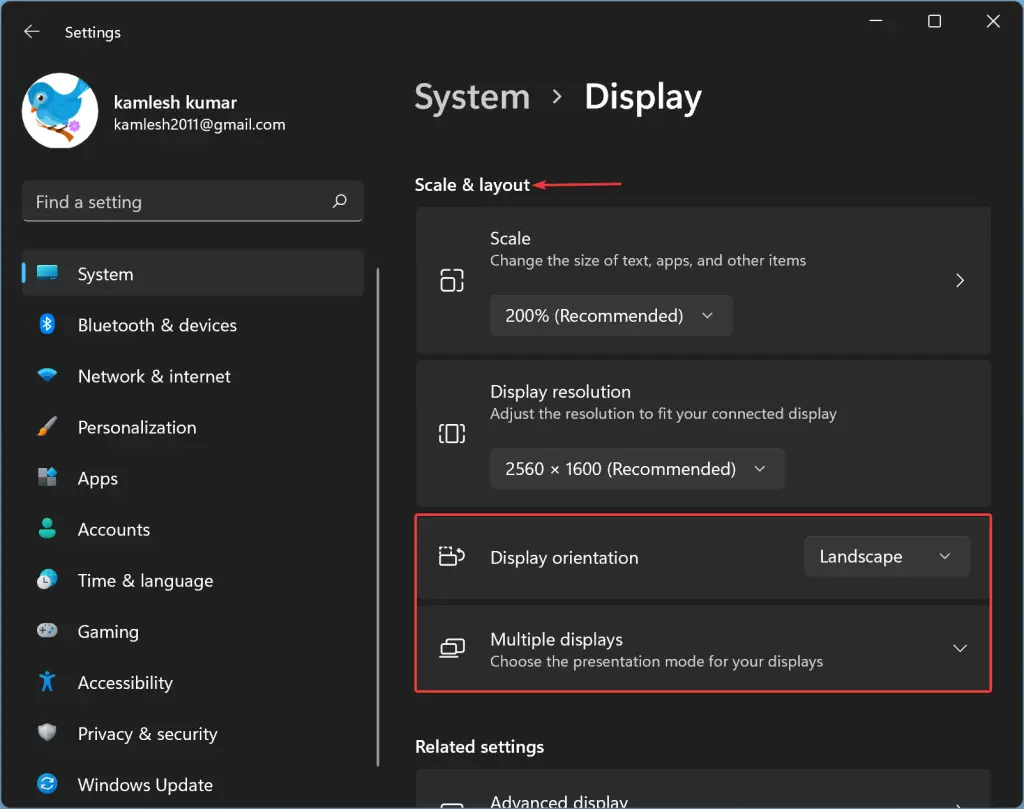 Tablet screen with rotation settings