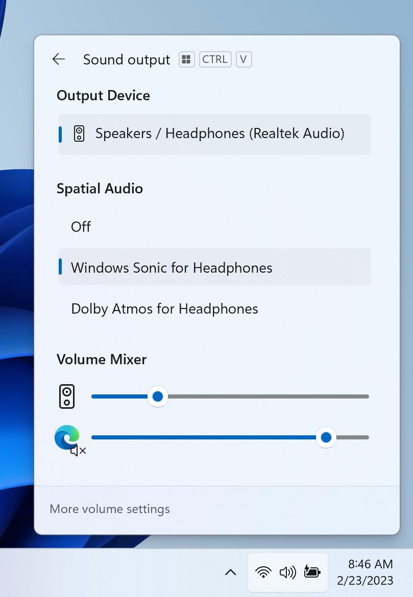 Volume settings on Windows PC