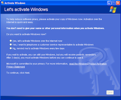 Windows activation screen