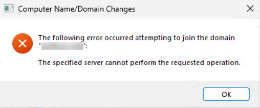 Windows domain join error message