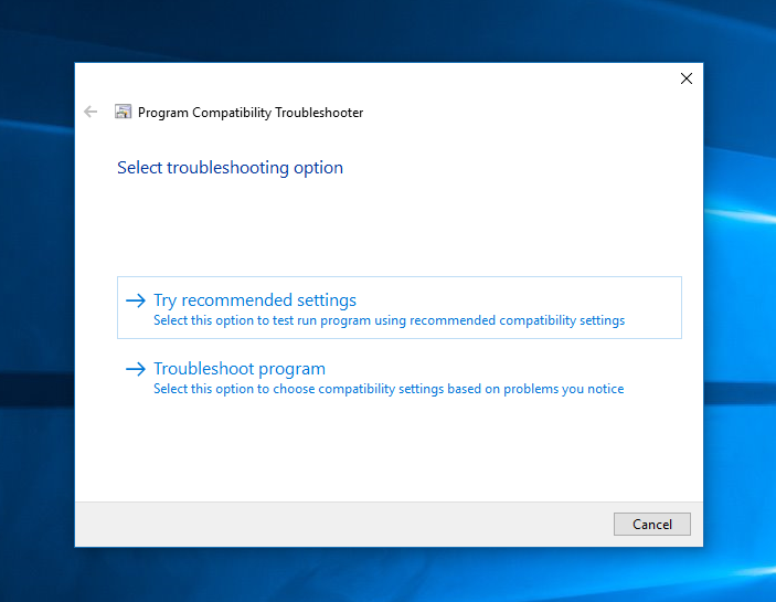 Windows Program Compatibility Troubleshooter dialog box.