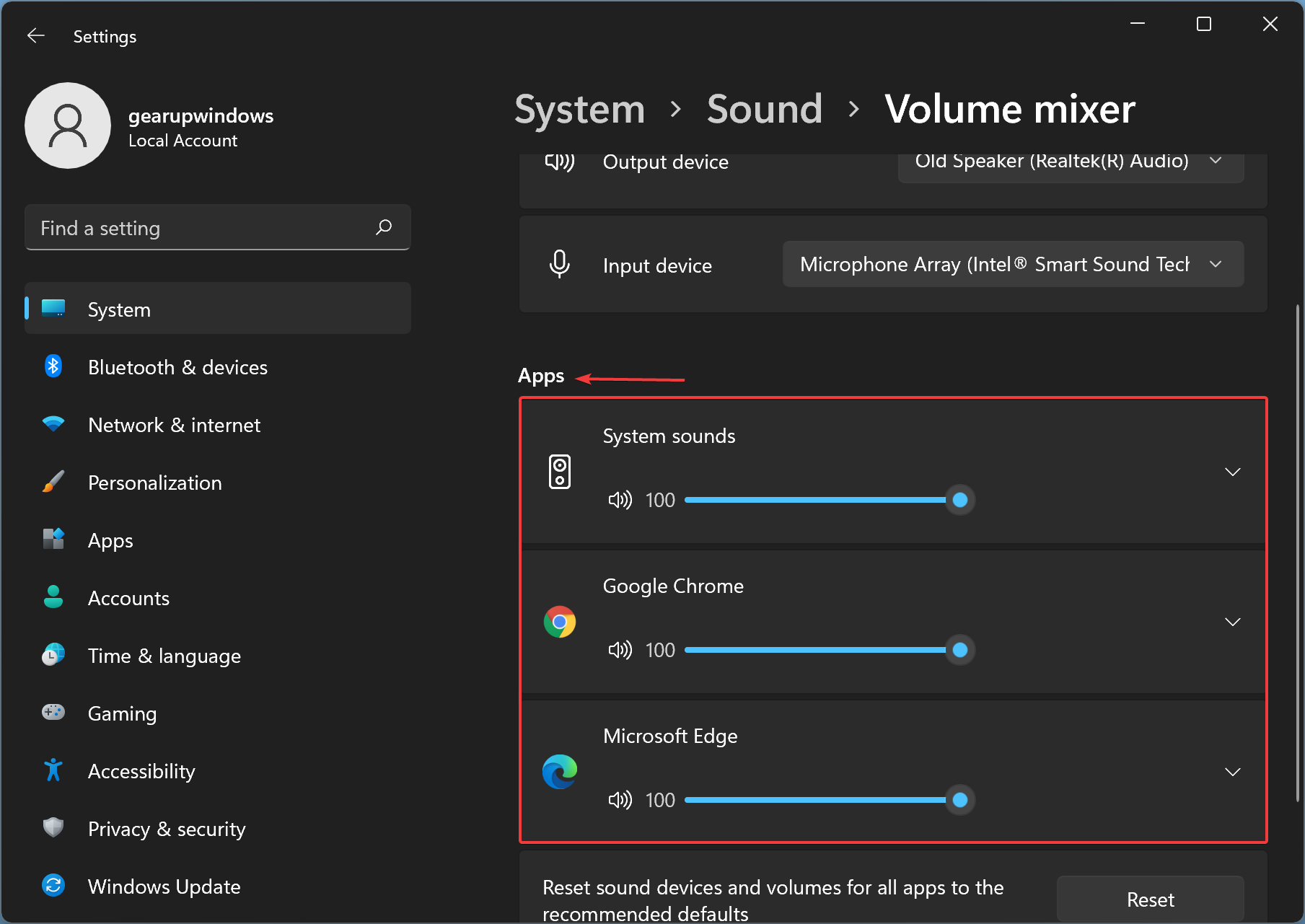 YouTube and system volume settings interface.